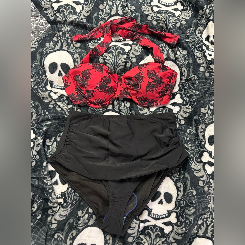 It’s Frickin Bats!! Black & Red bats swim suit 🖤❤️🦇👙